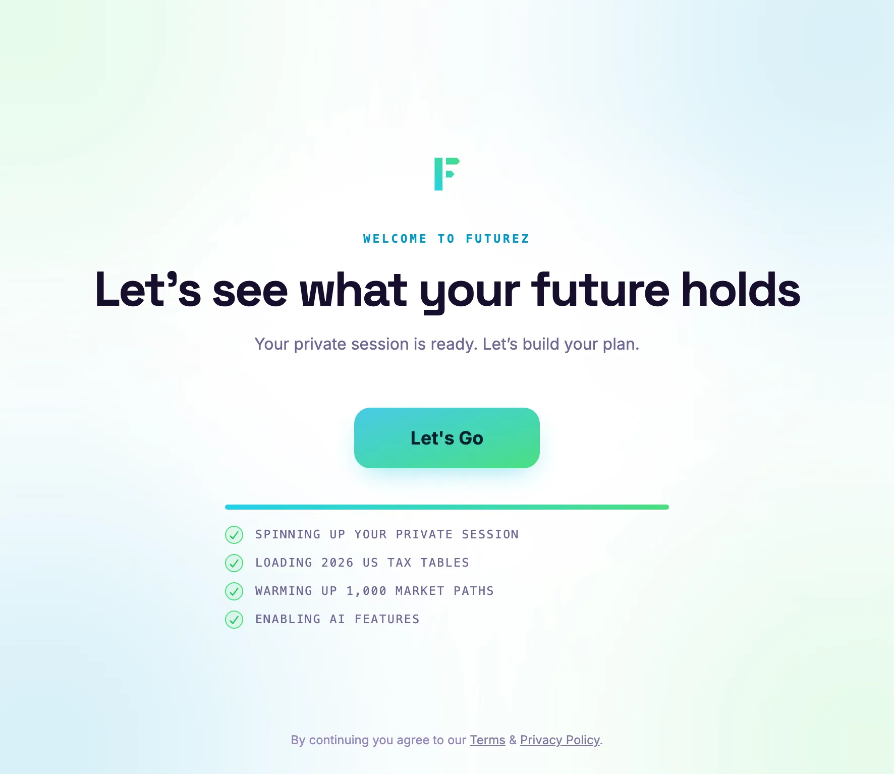 Pantalla de bienvenida de Futurez